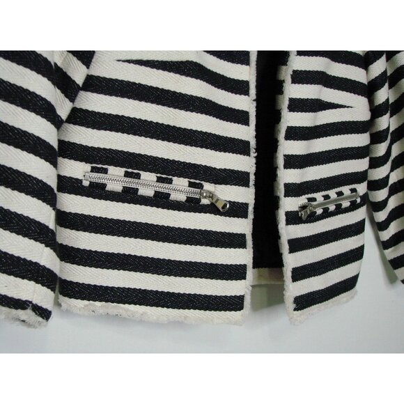 Metaphor Open Front Blazer Jacket XS Raw Hem Black White Striped Pockets Lined - Picture 4 of 12